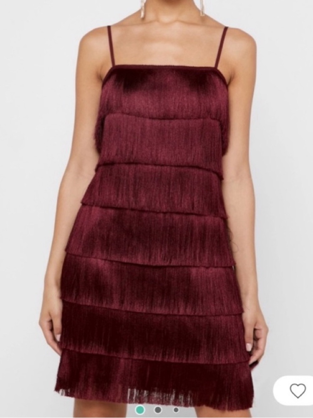 Mango Burgundy Fringe Tiered Slip Dress